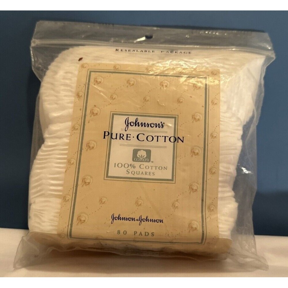 Vintage Johnson’s Pure Cotton Squares 80 pads NEW SEALED 1992 Non Bleach